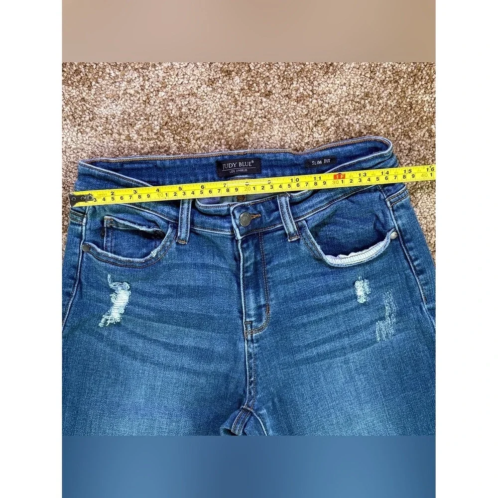 Judy Blue Slim Fit Distressed Skinny Jeans Size 9/29 Medium Wash Stretch‎ Denim